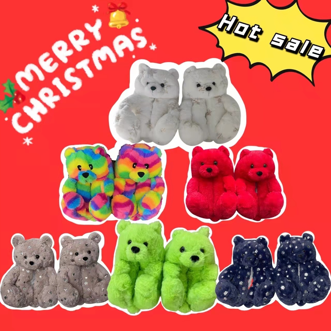 In stock mommy and me teddy bear slippers kids one size fits all 1-3 years old children toddler teddy bear slippers