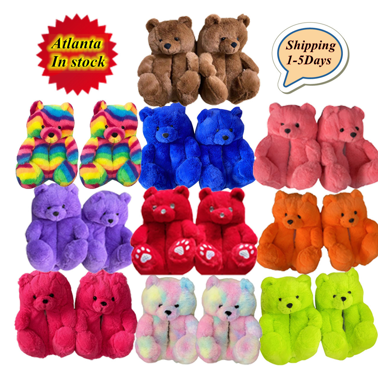 In stock mommy and me teddy bear slippers kids one size fits all 1-3 years old children toddler teddy bear slippers