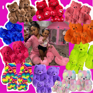 In stock mommy and me teddy bear slippers kids one size fits all 1-3 years old children toddler teddy bear slippers