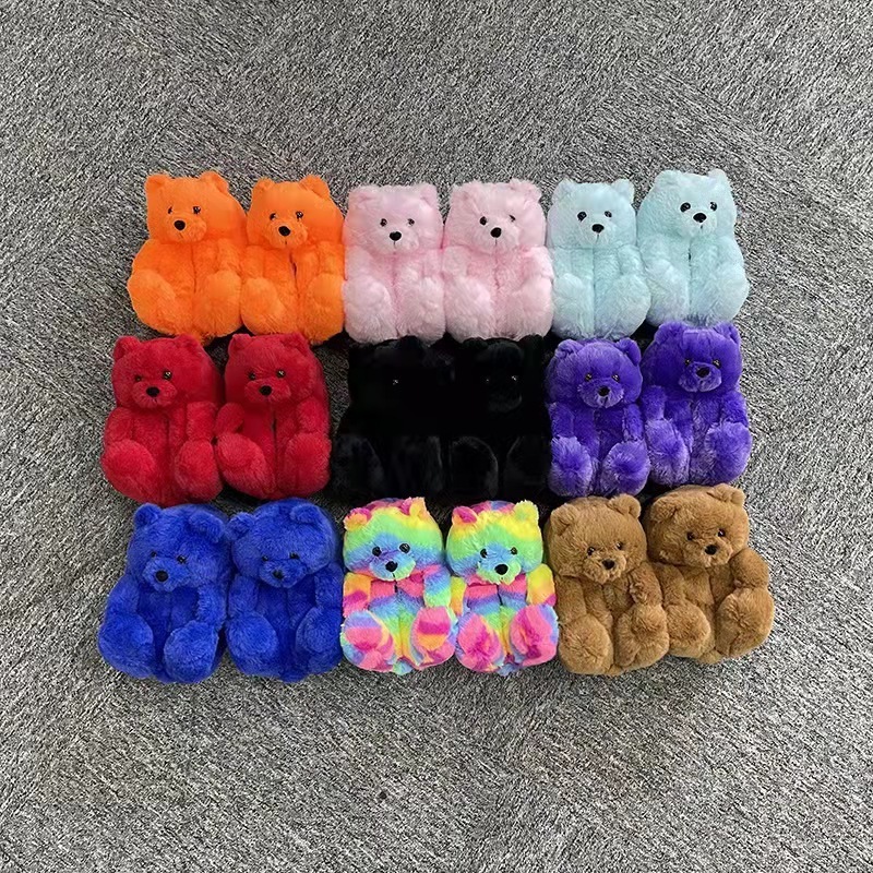 Teddy bear slippers 2021 new arrivals fuzzy teddy Wholesale Plush New Style Slippers House Teddy Bear Slippers for Women Girls