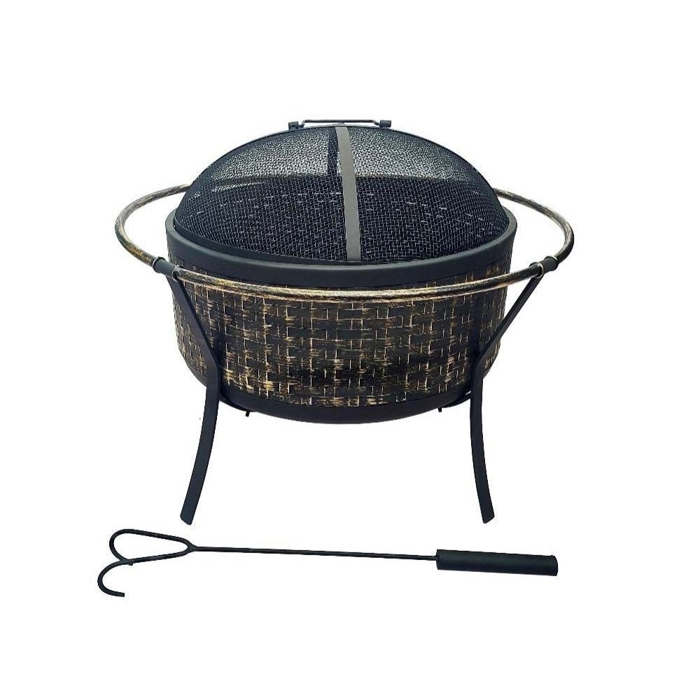 Antique Gold Fire Pit Fire Bowl with Weave Pattern Wood Burning Lightweight Portable Outdoor Fire pit Backyard Fireplace