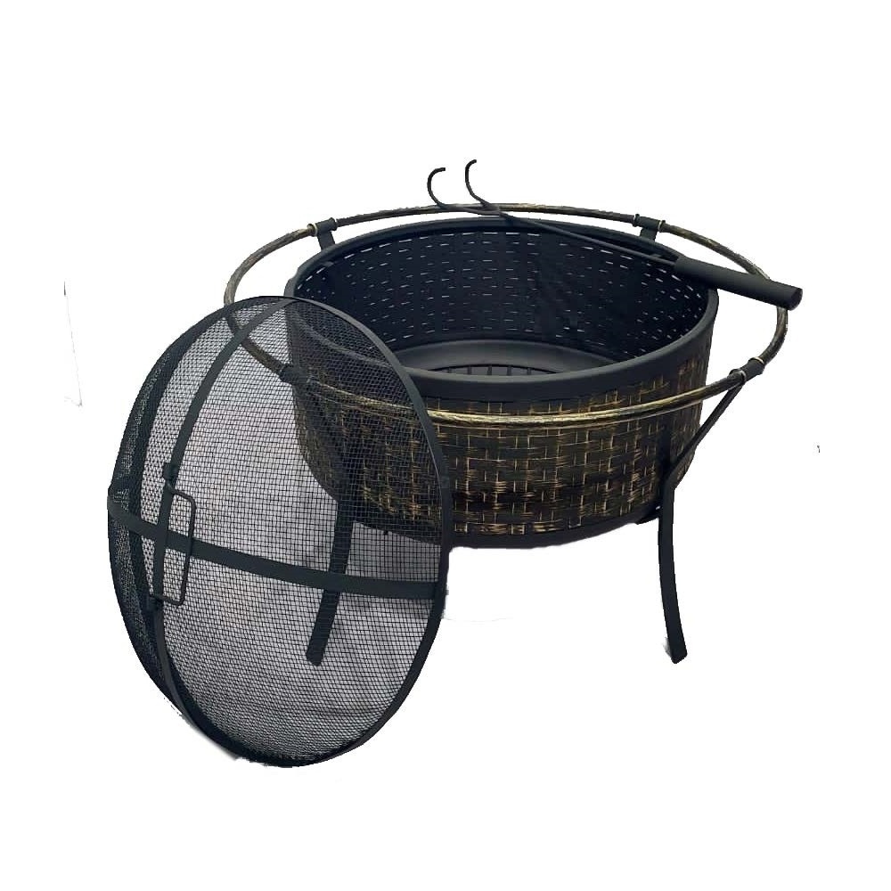 Antique Gold Fire Pit Fire Bowl with Weave Pattern Wood Burning Lightweight Portable Outdoor Fire pit Backyard Fireplace