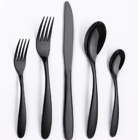 Cutlery Sets Best For Partyware Italian Restaurants Black Coated Silverware With Reusable Quality Logo printed Solid Cutlery