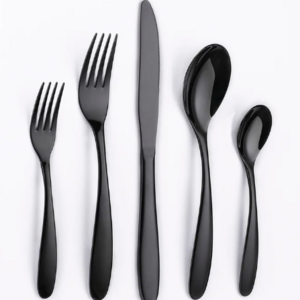 Cutlery Sets Best For Partyware Italian Restaurants Black Coated Silverware With Reusable Quality Logo printed Solid Cutlery