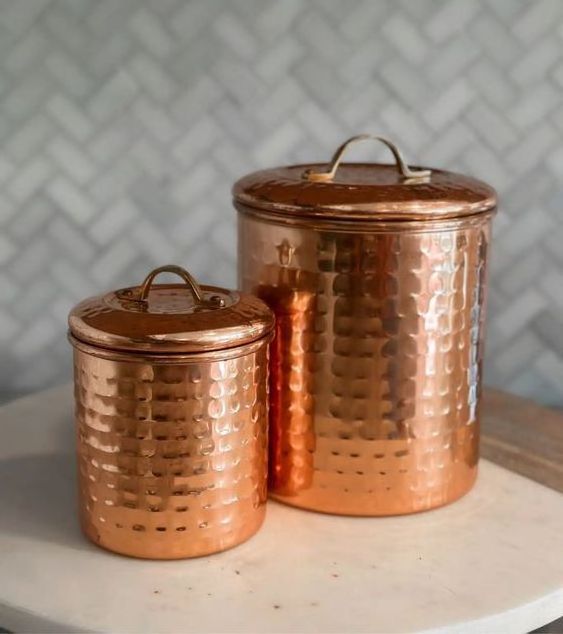 Decorative Tea And Sugar Pots Kitchen Luxuries Premium Kitchen Accessories Copperware Spice And Salt jar Pots With LID