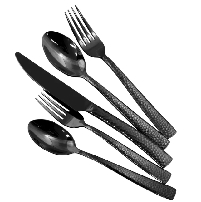 Cutlery Sets Best For Partyware Italian Restaurants Black Coated Silverware With Reusable Quality Logo printed Solid Cutlery