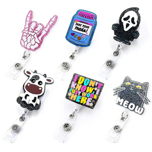 Hot Sale Promotion Retractable Badge Holder Reel Cartoon ID Badge Holder with Belt Clip Key Ring for Name Card Keychain