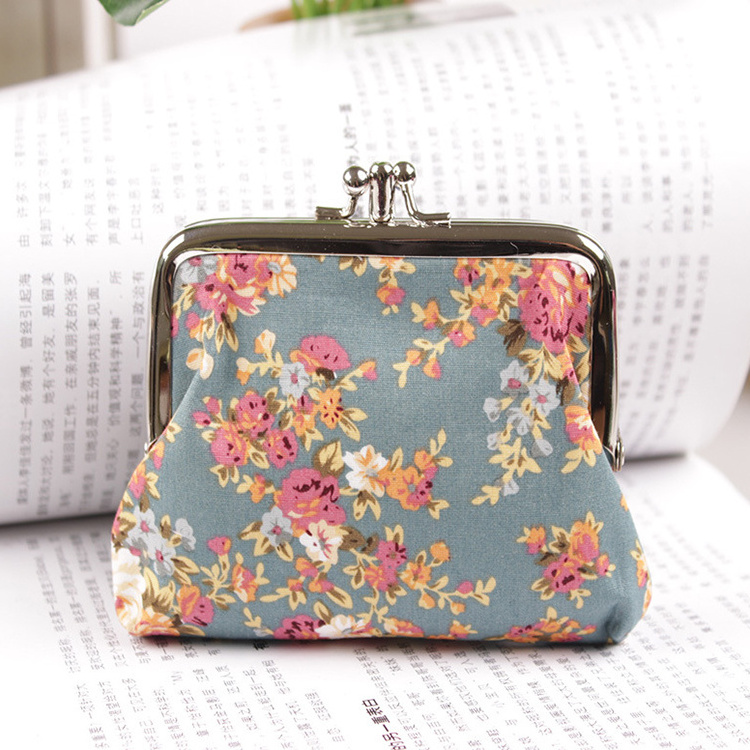 Hot sale women's coin purse cute buckle vintage pouch purse wallet lovely canvas cotton mini coin purse