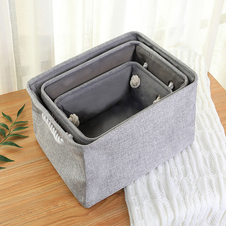 Minimalist EVA Linen Organizer Storage Bags Basket With Handle For Cloth Foldable Washable Closet Box