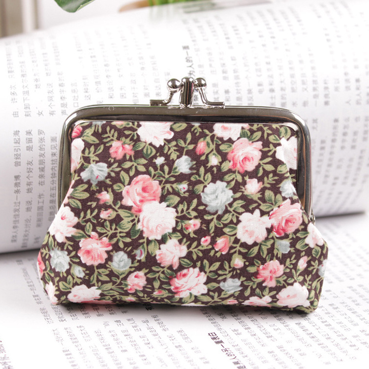 Hot sale women's coin purse cute buckle vintage pouch purse wallet lovely canvas cotton mini coin purse