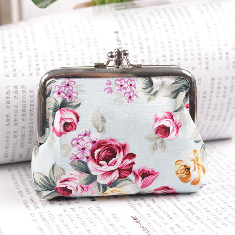 Hot sale women's coin purse cute buckle vintage pouch purse wallet lovely canvas cotton mini coin purse