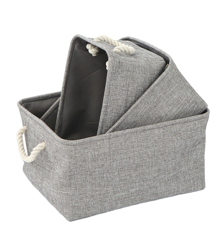 Minimalist EVA Linen Organizer Storage Bags Basket With Handle For Cloth Foldable Washable Closet Box