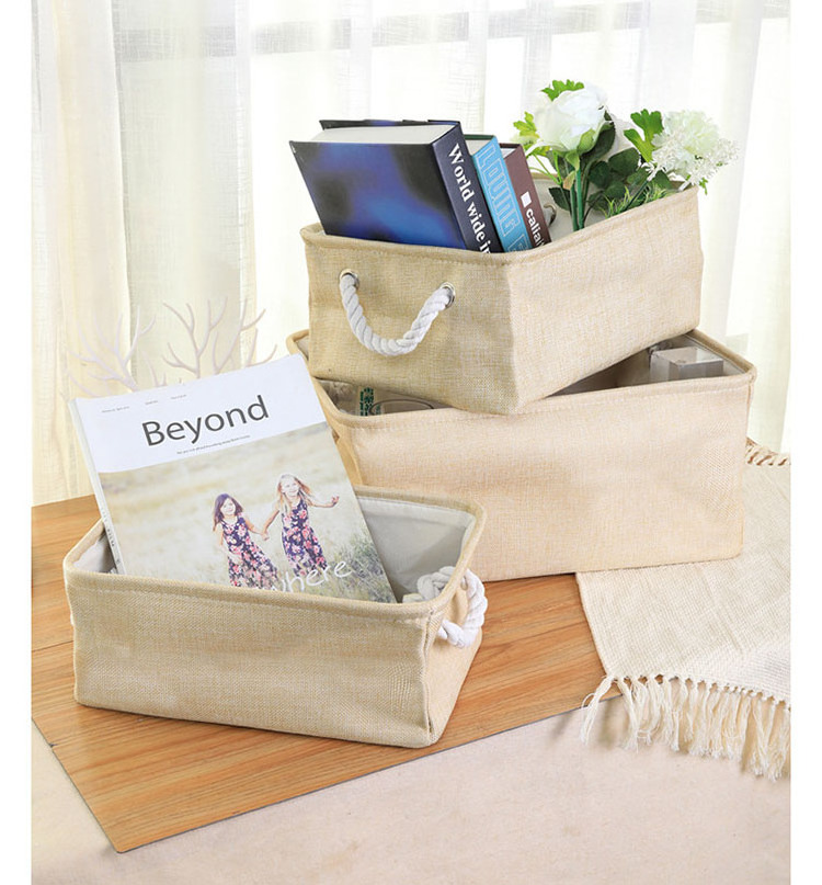 Minimalist EVA Linen Organizer Storage Bags Basket With Handle For Cloth Foldable Washable Closet Box