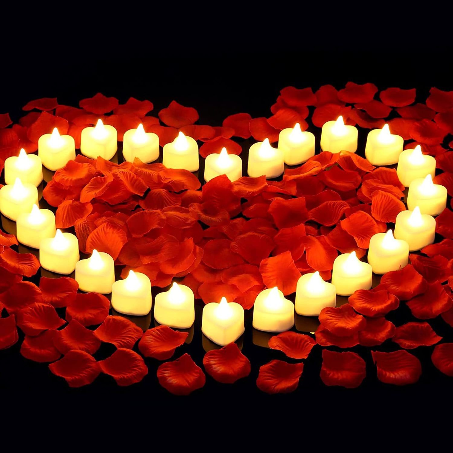 Heart Shape LED Tealight Candles Love LED Candles 2000 Pcs Girl Artificial Rose Petals for Valentine's Day Wedding Party Decor