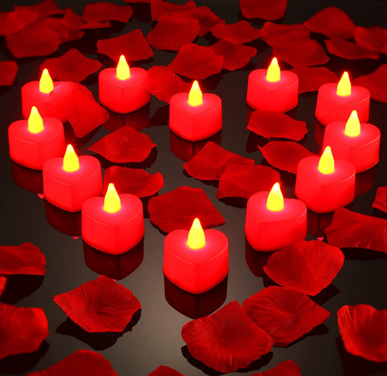 Heart Shape LED Tealight Candles Love LED Candles 2000 Pcs Girl Artificial Rose Petals for Valentine's Day Wedding Party Decor