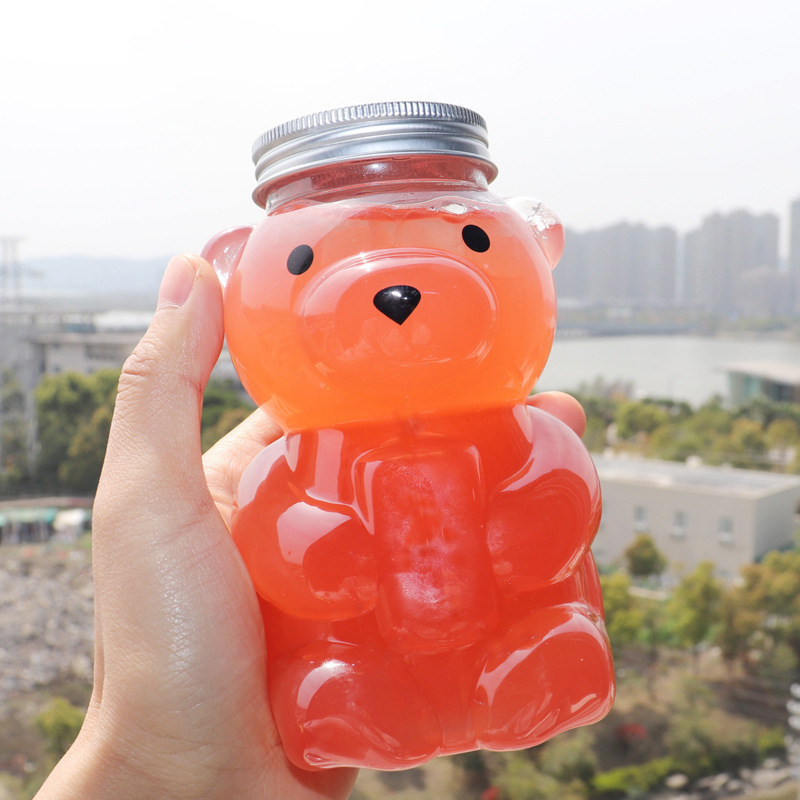 Creative 500ml 16oz PET Plastic Transparent Bear Shaped Beverage Bottle for Juice Smoothie Bubble Tea Cold Brew Coffee