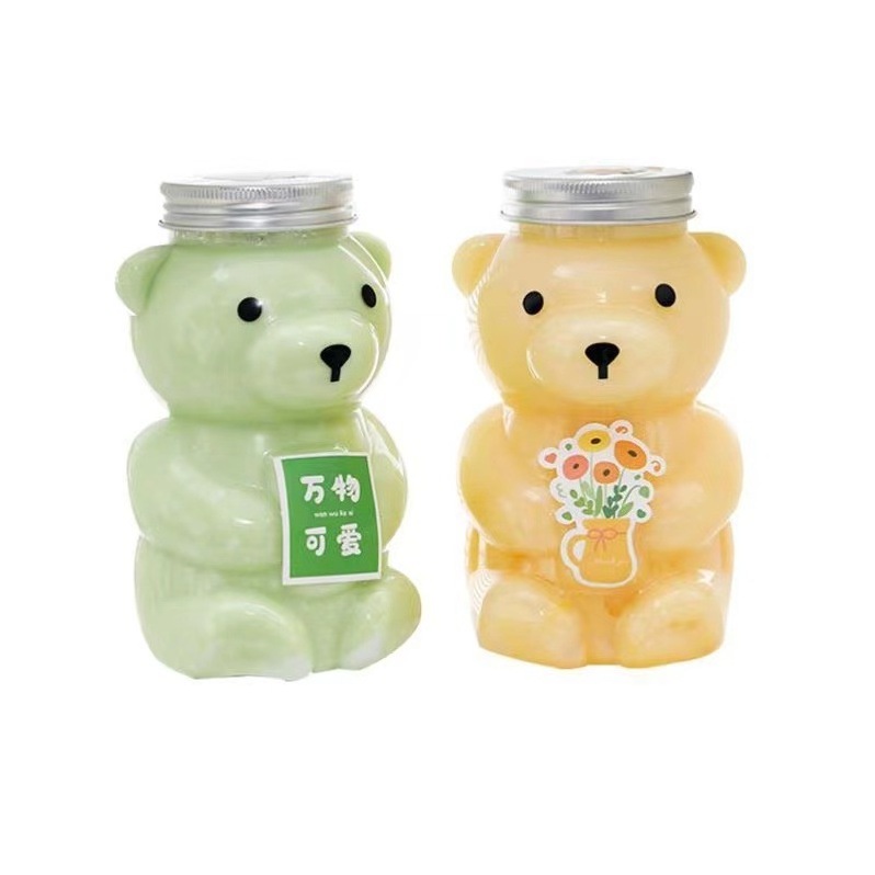 Creative 500ml 16oz PET Plastic Transparent Bear Shaped Beverage Bottle for Juice Smoothie Bubble Tea Cold Brew Coffee