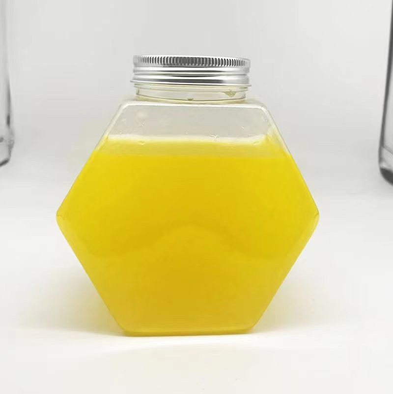 Spot hexagonal PET plastic bottle 450ML disposable transparent juice bottle candy bottle honey jar