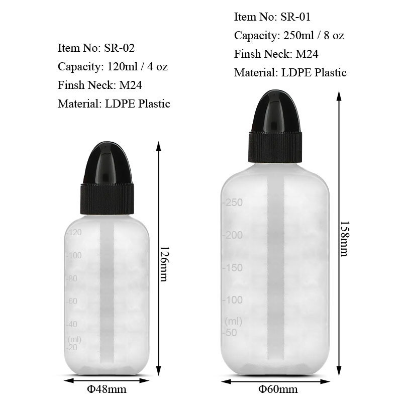 Empty 4 oz 8 oz LDPE Plastic Round Squeeze Sinus Nasal Rinse Bottles with Cap