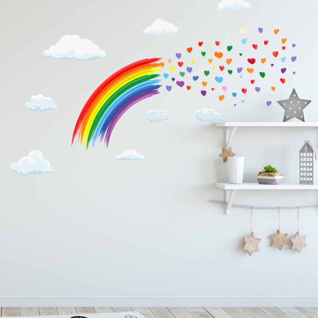 Rainbow Clouds Cartoon Removable Kids Room Frosted Decorative Wall Stickers