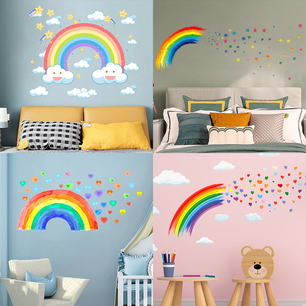 Rainbow Clouds Cartoon Removable Kids Room Frosted Decorative Wall Stickers