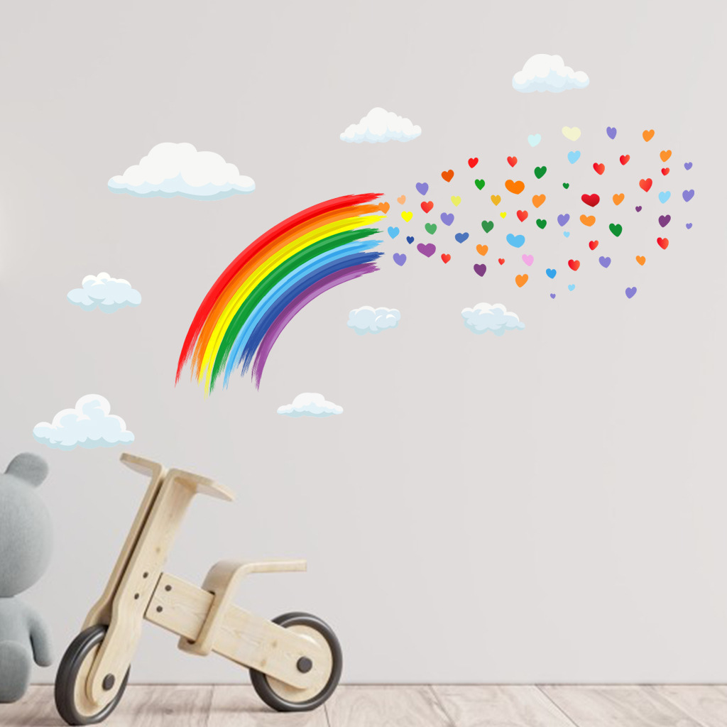 Rainbow Clouds Cartoon Removable Kids Room Frosted Decorative Wall Stickers