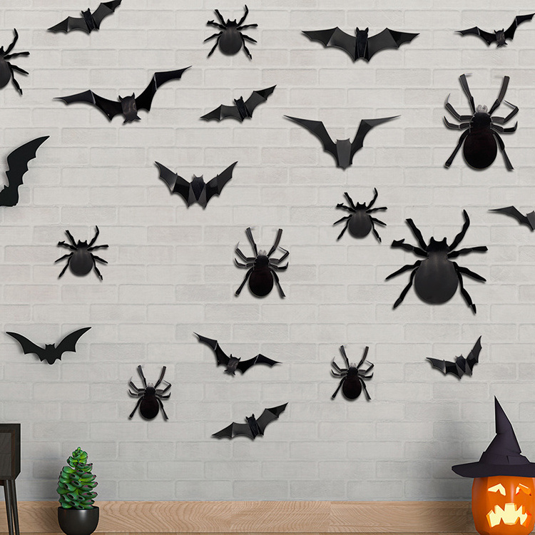 3D Stereo Halloween PET Bat Spider Wall Sticker Garage Window Arrangement Holiday Decoration Plastic Wall Sticker