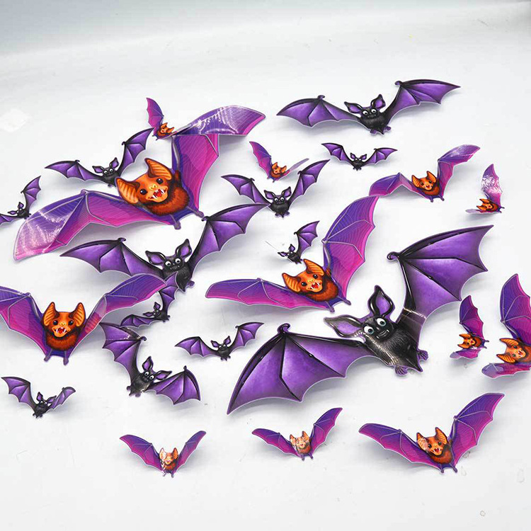 3D Stereo Halloween PET Bat Spider Wall Sticker Garage Window Arrangement Holiday Decoration Plastic Wall Sticker