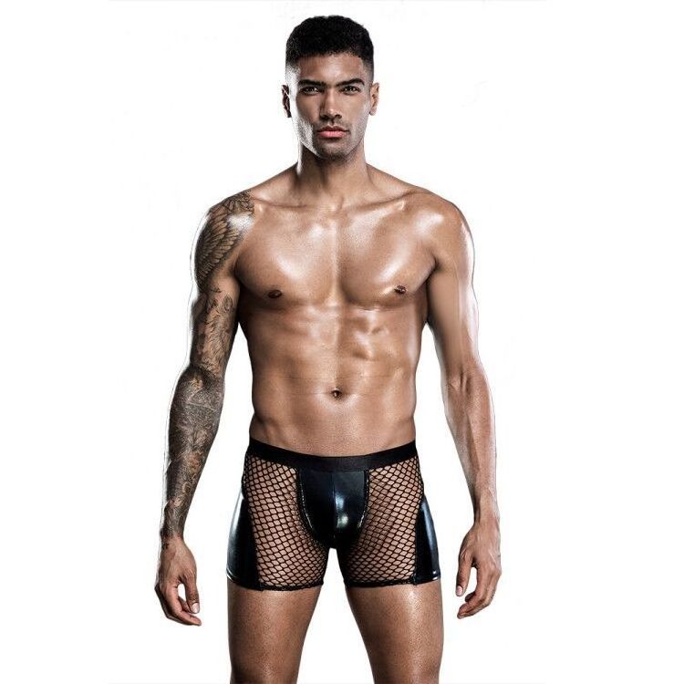 Spot men's black sexy boxers imitation patent leather sexy underwear  g-string thong