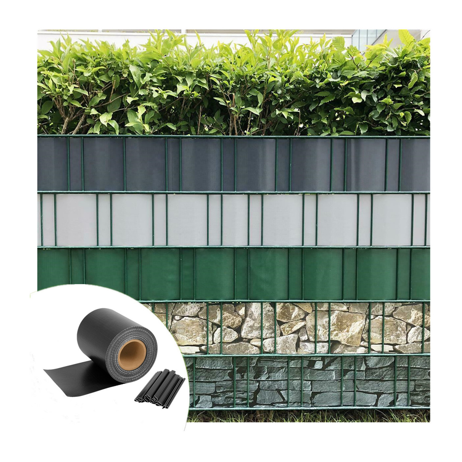 UV Resistance 450g/m2  19cm*35m  PVC Strip Screen Tarpaulin Fence for Garden Decoration / Sichtschutzstreifen/Stein-Optik grob