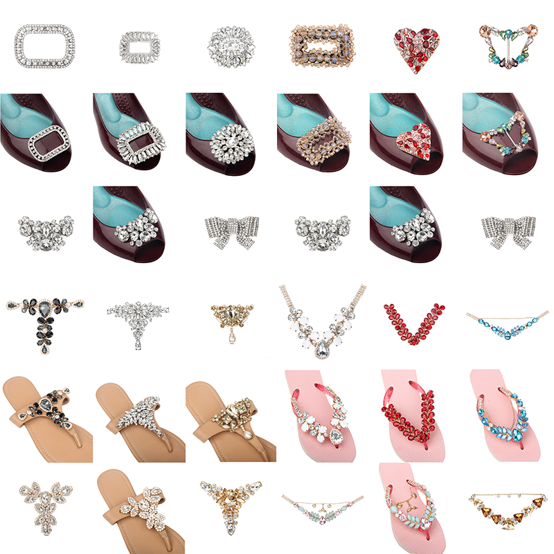 Crystal Flip Flop Chain Rhinestone Glass Decoration for Slippers Metal Sandal Accessories Chains