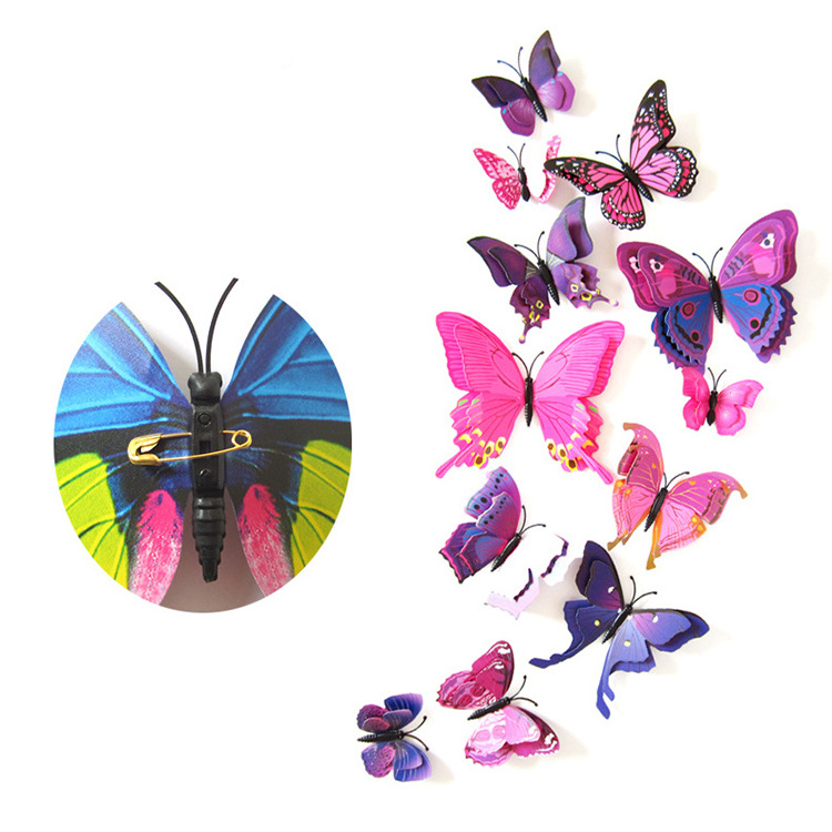 Creative 12 PCS 3D PVC Butterfly Stickers with Pins Removable Wall Sticker Decals for Room Home Nursery Decorations