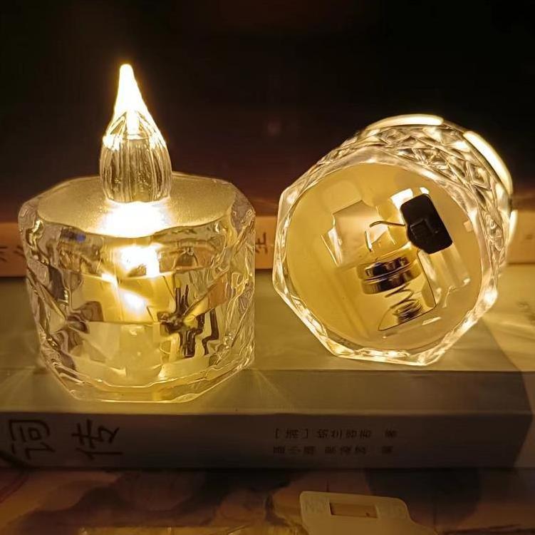 Transparent diamond candle lamp LED electronic candle small tea wax bar decorative light birthday gift