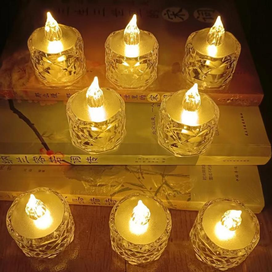 Transparent diamond candle lamp LED electronic candle small tea wax bar decorative light birthday gift