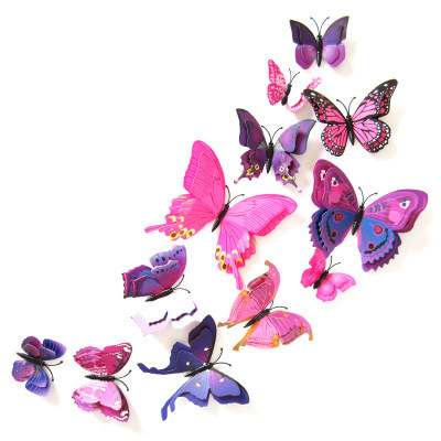 Fashion Double Wings 3D Butterflies Wall Sticker for Room Decoration Home Decoration Digital Printing PVC Sticker UV Varnishing