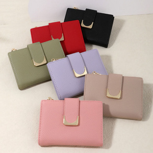 ODM Ladies Card Bag Female Purse PU Leather Litchi Pattern Short Zipper Coin Wallet For Women