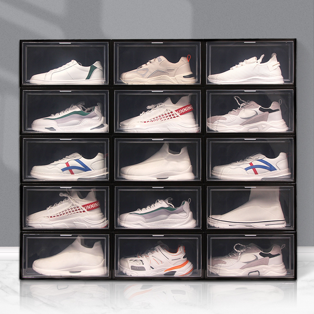 Hard PVC Shoe Storage Box Case Transparent Clear Plastic Stackable Shoes Organizer Foldable Sneaker Containers Holder