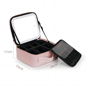 LED Cosmetic Case with Mirror Travel Cosmetic Bag PU Makeup Bags Portable Makeup Organizer Large Capacity Toiletry Bags