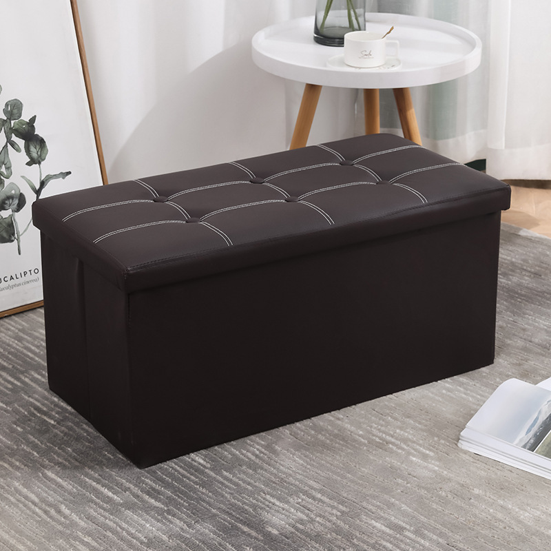 Folding Upholstered Tufted Leather Square Ottoman Storage Bench For Bedroom