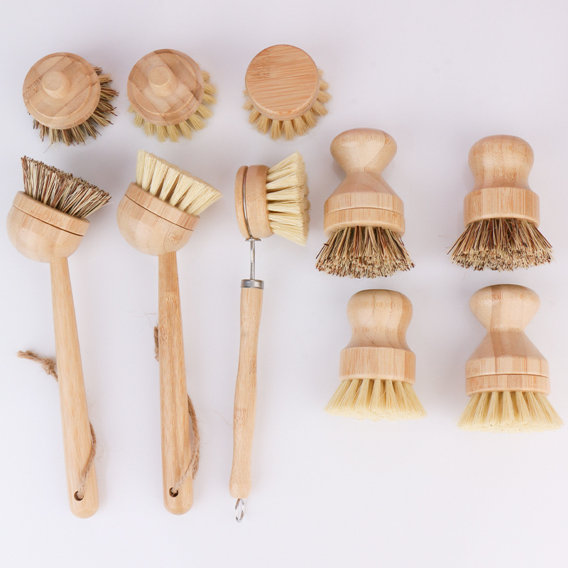 OEM Sisal Eco Natural Kitchen Hard Bristle Crevice Fancy House Scrubber Cleaning Brush Bamboo Gap Cleaning Dish Scrub Brush Set