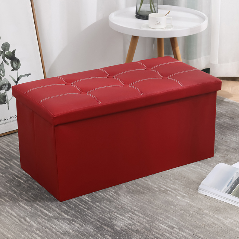 Folding Upholstered Tufted Leather Square Ottoman Storage Bench For Bedroom