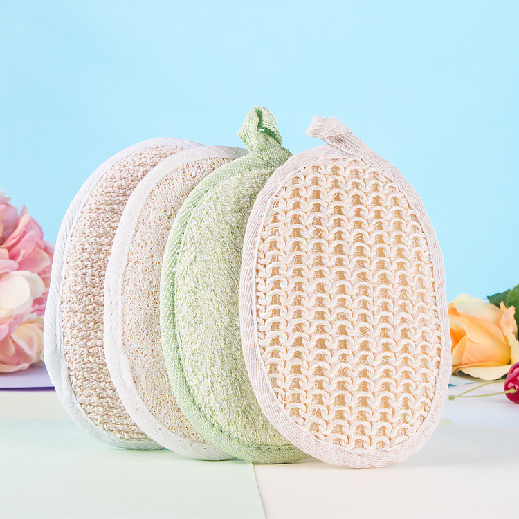 Stock Ready to Ship Loofah Pads Free Sample Eco Friendly Natural Oval Body Cleaning Exfoliating Sisal Shower Loofah Bath Sponge