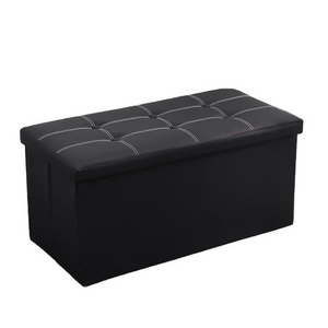 Folding Upholstered Tufted Leather Square Ottoman Storage Bench For Bedroom