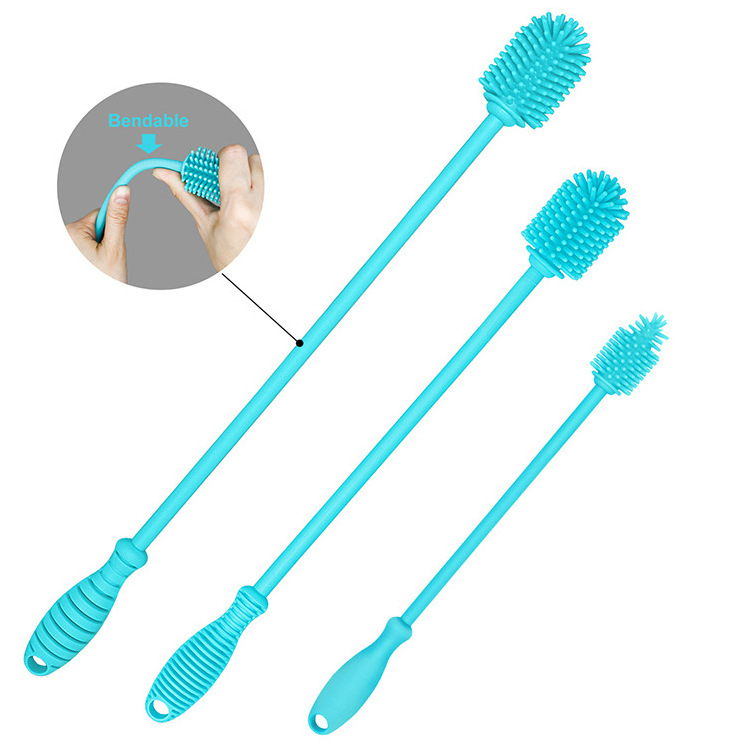 BPA-Free Long Handle Silicone Water Bottle Cleaner Brush Dish Washing Scrubber Baby Pacifier Bottle Nipple Cup Cleaning Brush