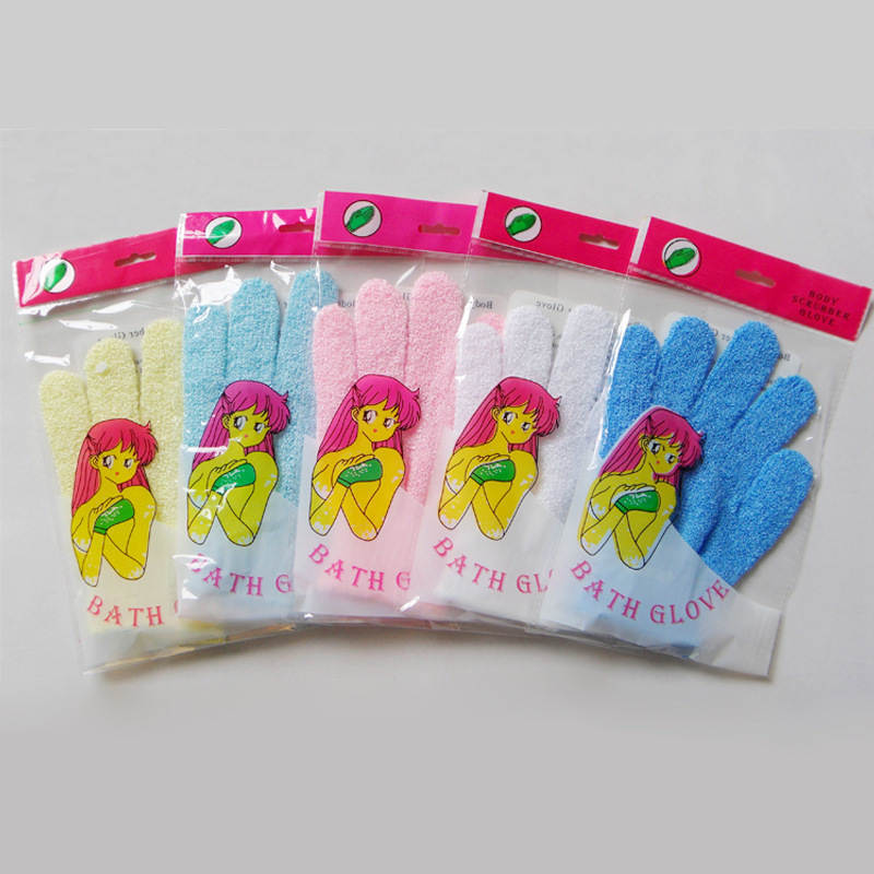 Private Label  Five-Finger Bath Towel Artificial Spa Cleaning Brush Double Sided Back Rubbing Exfoliating Glove