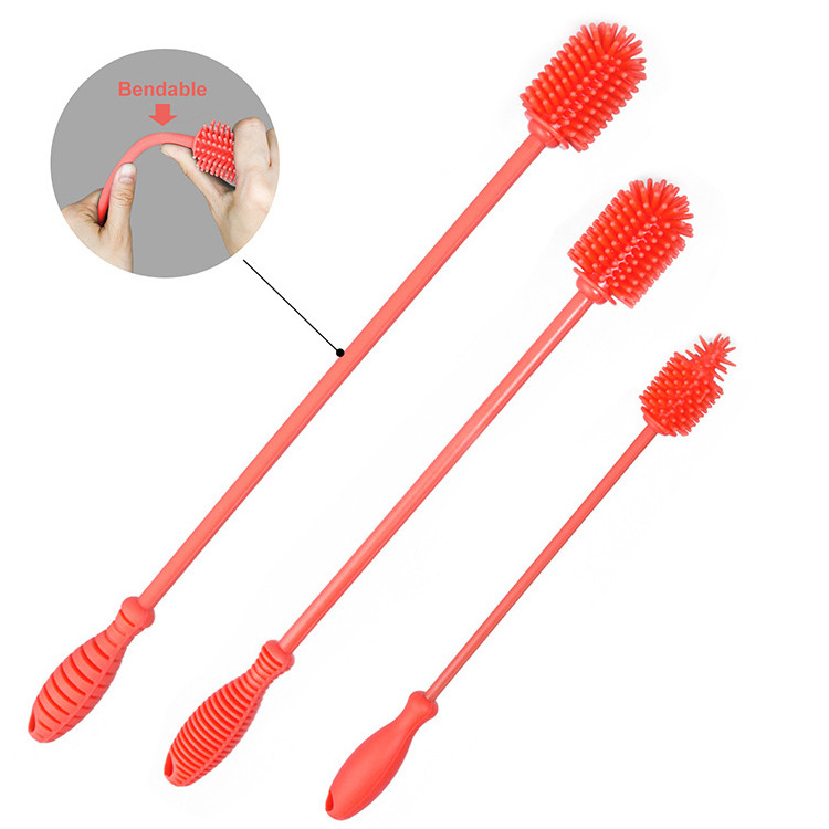 BPA-Free Long Handle Silicone Water Bottle Cleaner Brush Dish Washing Scrubber Baby Pacifier Bottle Nipple Cup Cleaning Brush