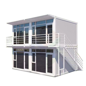 Easy install portable  Low cost 3 bedrooms mobile modular customized 2 floor villa flat pack prefab container house with balcony