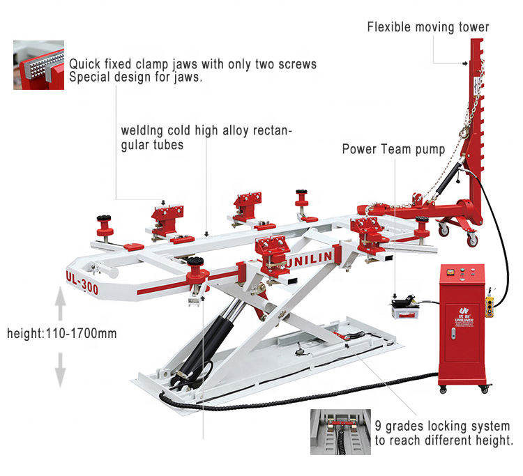 Uniliner mini car body used repair bench UL-300  chassis pulling frame machine for car shop sale, acsideent repeyar bench