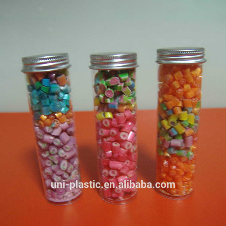 clear candy tube plastic tube packaging plastic tube with silver metal screw caps