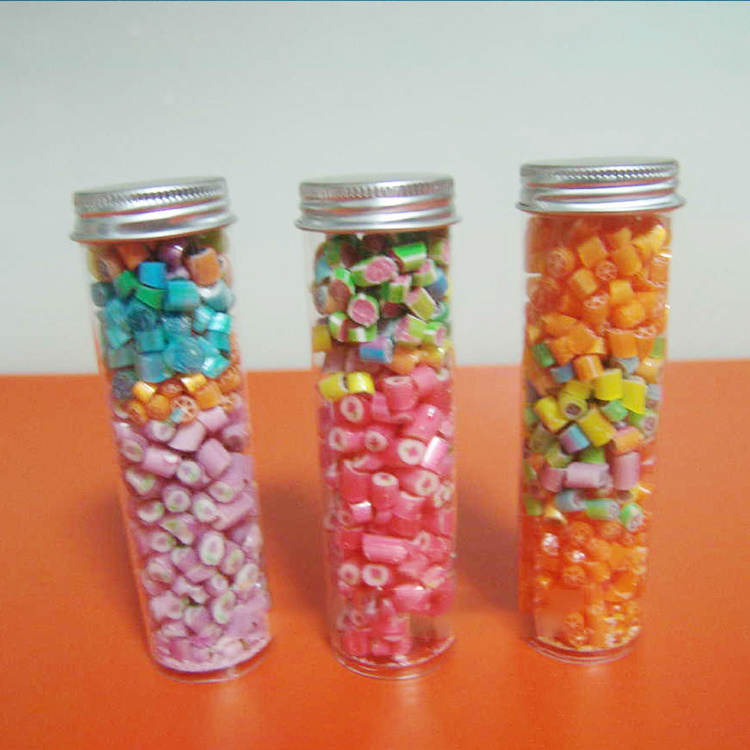 clear candy tube plastic tube packaging plastic tube with silver metal screw caps